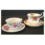 H - Set of 7 Vintage English Bone China Floral Teacup and Saucer Duos