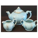 H - Vintage Pearl China Co. 3-Piece Hand Decorated Blue Tea Set with 22Kt Gold Trim