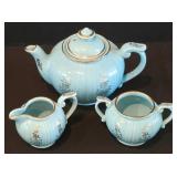 H - Vintage Pearl China Co. 3-Piece Hand Decorated Blue Tea Set with 22Kt Gold Trim