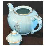 H - Vintage Pearl China Co. 3-Piece Hand Decorated Blue Tea Set with 22Kt Gold Trim