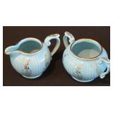 H - Vintage Pearl China Co. 3-Piece Hand Decorated Blue Tea Set with 22Kt Gold Trim