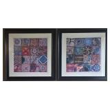 O - Set of 2 Framed Tile Pattern Prints, 35.25 Inch - One with Damaged Backing
