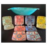 H - Couleur Nature Serving Dish and Set of 10 Square Appetizer Plates