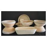 O - Pampered Chef Baking Bowl, Stoneware Bakeware, and 5 Bread Proofing Baskets with Liners