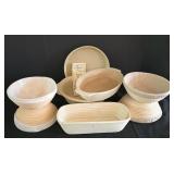 O - Pampered Chef Baking Bowl, Stoneware Bakeware, and 5 Bread Proofing Baskets with Liners