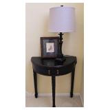 DR - Black Half Round Console Table, Table Lamp, and Framed Print Set