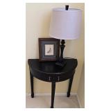 DR - Black Half Round Console Table, Table Lamp, and Framed Print Set