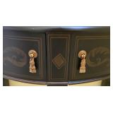 DR - Black Half Round Console Table, Table Lamp, and Framed Print Set