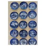 H - Set of 15 Bing & Grondahl Blue Christmas Plates 1960, 1965-1977, 1979