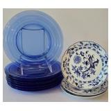 ML-BR1 - Set of 8 Blue Glass 8-Inch Plates and 3 Roscher 6-Inch Decorative Plates