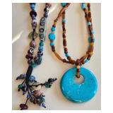 K - Collection of 3 Artisan Beaded Necklaces with Turquoise and Amber Accents
