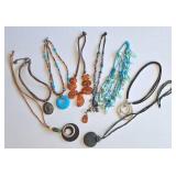 K - Collection of 3 Artisan Beaded Necklaces with Turquoise and Amber Accents