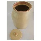 LR - Lot of 2 - Large Stoneware Crock with Lid and Metal Wall Hanging Sculpture