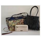 ML-BR1 - Set of 4 Handbags and Wallets including Fossil, Hobo, Vera Bradley, and Woven Rubber Bag