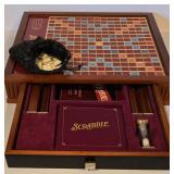 LL-FR - Deluxe Rotating Scrabble Boxed Set with Accessories and Card Game Collection
