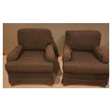LL-FR - Pair of Thomasville Upholstered Armchairs with Ottoman and Throw Pillows