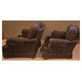 LL-FR - Pair of Thomasville Upholstered Armchairs with Ottoman and Throw Pillows