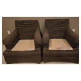 LL-FR - Pair of Thomasville Upholstered Armchairs with Ottoman and Throw Pillows