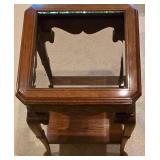 LL-FR - Square Glass Top Wood End Table with Lower Shelf, 26in x 26in x 22in