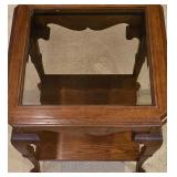 LL-FR - Square Glass Top Wood End Table with Lower Shelf, 26in x 26in x 22in