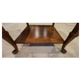 LL-FR - Square Glass Top Wood End Table with Lower Shelf, 26in x 26in x 22in