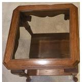 LL-FR - Square Glass Top Wood End Table with Lower Shelf, 26in x 26in x 22in