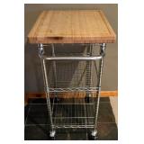 LL-FR - Stainless Steel Utility Cart with Butcher Block Top and Wire Shelves