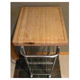LL-FR - Stainless Steel Utility Cart with Butcher Block Top and Wire Shelves