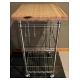 LL-FR - Stainless Steel Utility Cart with Butcher Block Top and Wire Shelves