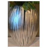LL-FR - Decorative Silver Vase with Faux Floral Arrangement and Pair of Tall Metal Candlesticks