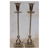 LL-FR - Decorative Silver Vase with Faux Floral Arrangement and Pair of Tall Metal Candlesticks