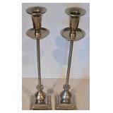 LL-FR - Decorative Silver Vase with Faux Floral Arrangement and Pair of Tall Metal Candlesticks