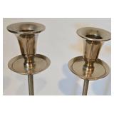 LL-FR - Decorative Silver Vase with Faux Floral Arrangement and Pair of Tall Metal Candlesticks
