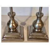 LL-FR - Decorative Silver Vase with Faux Floral Arrangement and Pair of Tall Metal Candlesticks