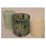 Home Decor Set with Pair of Glass Candlesticks, Mosaic Candleholder, and Royal Tara Pitcher