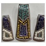 K - Set of 3 Vintage Mosaic Metal Pendant/Bail Components with Bead Inlay