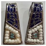 K - Set of 3 Vintage Mosaic Metal Pendant/Bail Components with Bead Inlay
