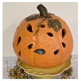 G - Cast Iron Pumpkin Lantern with Metal Leaves and Pedestal Cake Plate Set