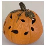 G - Cast Iron Pumpkin Lantern with Metal Leaves and Pedestal Cake Plate Set