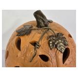 G - Cast Iron Pumpkin Lantern with Metal Leaves and Pedestal Cake Plate Set