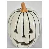 G - Cast Iron Pumpkin Lantern with Metal Leaves and Pedestal Cake Plate Set