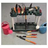 G - Garden Tool Set with Watering Cans and Hand Tools on Organizer Rack