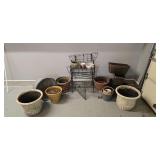G - Large Collection of Garden Pots, Planters, and Baskets with Metal Organizer