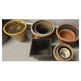 G - Large Collection of Garden Pots, Planters, and Baskets with Metal Organizer