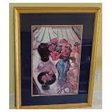 LR - Framed Still Life Print of Flowers in Vase Signed