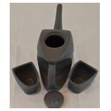LR - Modern Black Ceramic Teapot with Two Cups and Lid