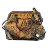 MBR - Brahmin Brown Gold Embossed Leather Satchel Purse