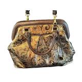 MBR - Brahmin Brown Gold Embossed Leather Satchel Purse
