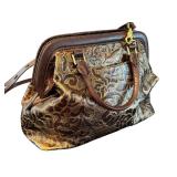 MBR - Brahmin Brown Gold Embossed Leather Satchel Purse