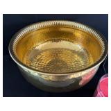 O - Assorted Home Decor Lot with 8 Gold Chargers, 16 Blue Placemats, Gold Metal Planter, and Candles
